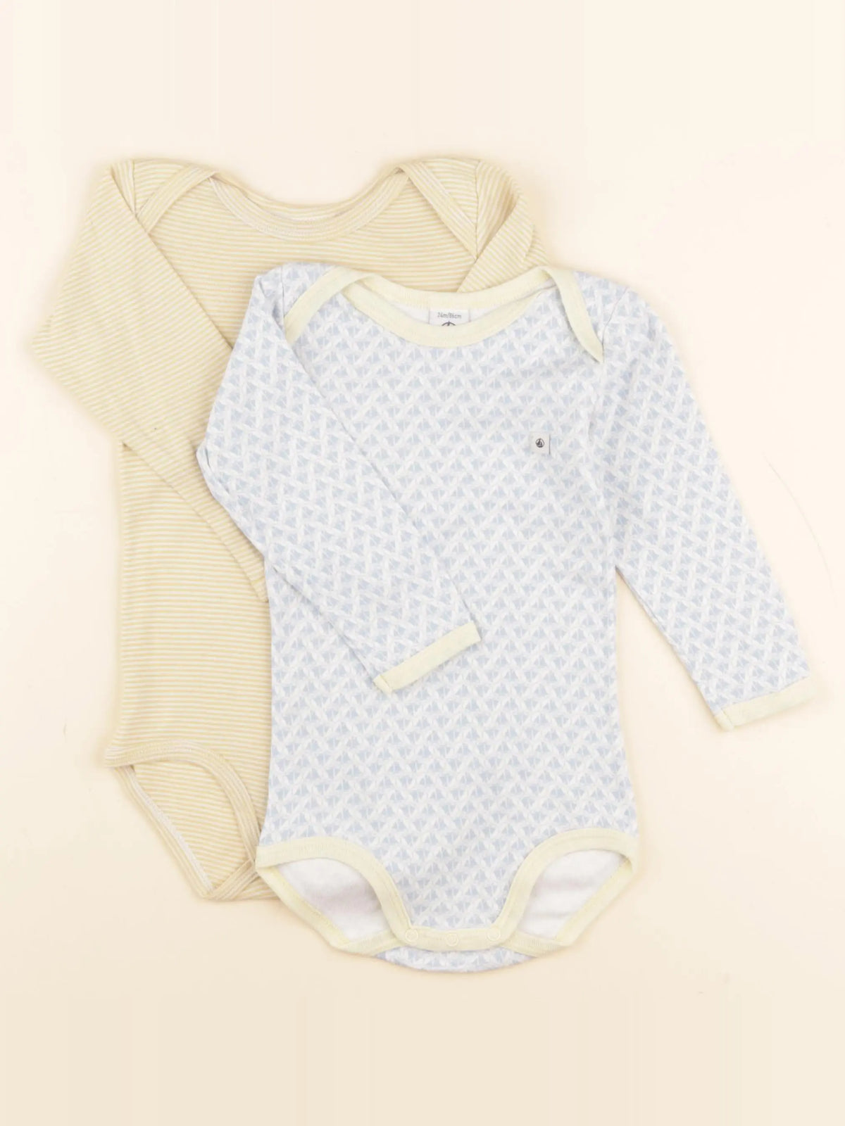 Petit Bateau - lot de 2 bodies en coton jaune, bleu - 24 mois