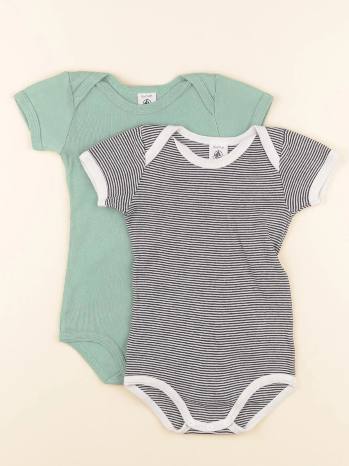 Petit Bateau - lot de 2 bodies en coton bleu, vert - 12 mois