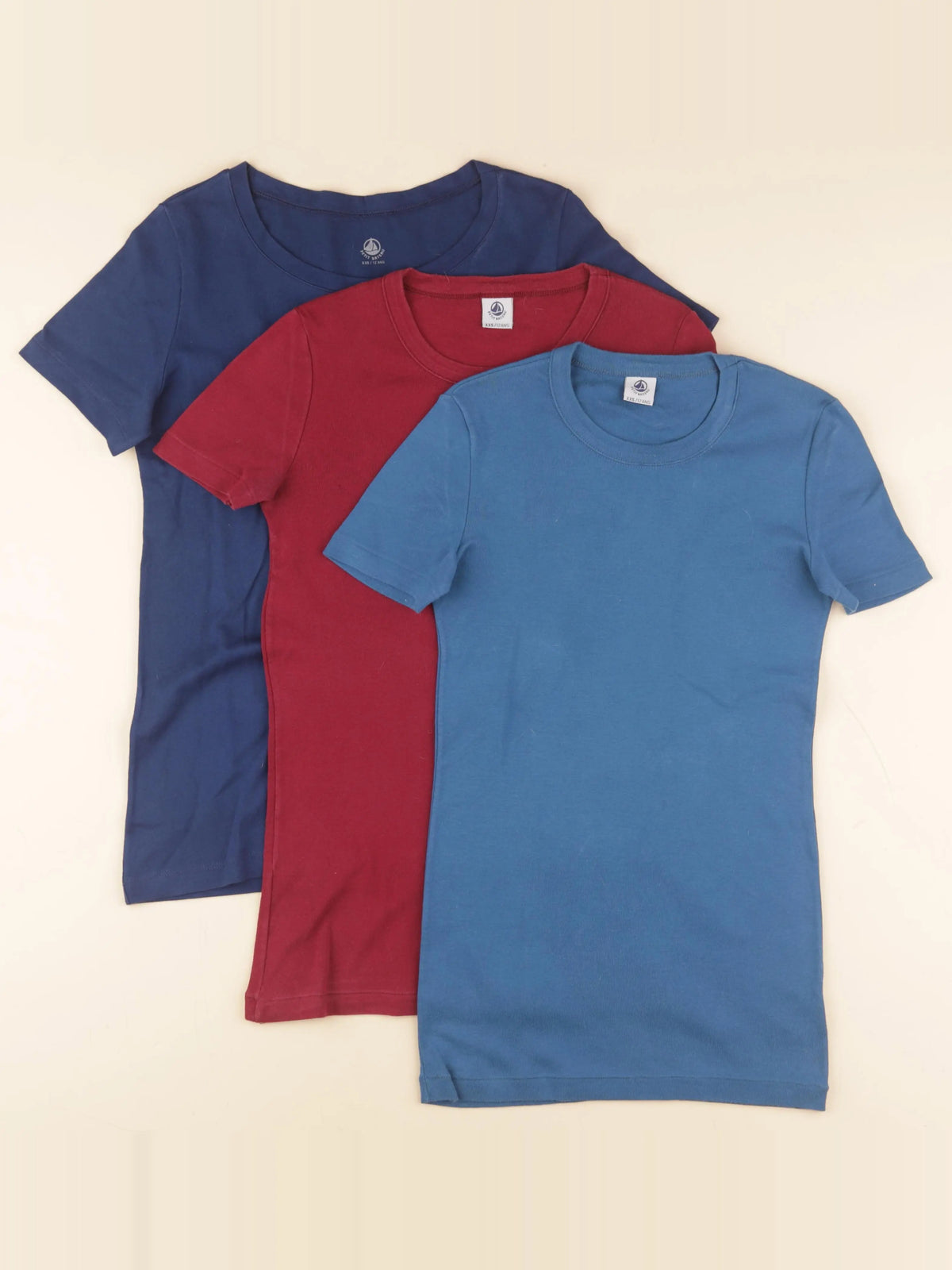 Petit Bateau - lot de 3 maillots de corps bleu, rouge - 12 ans