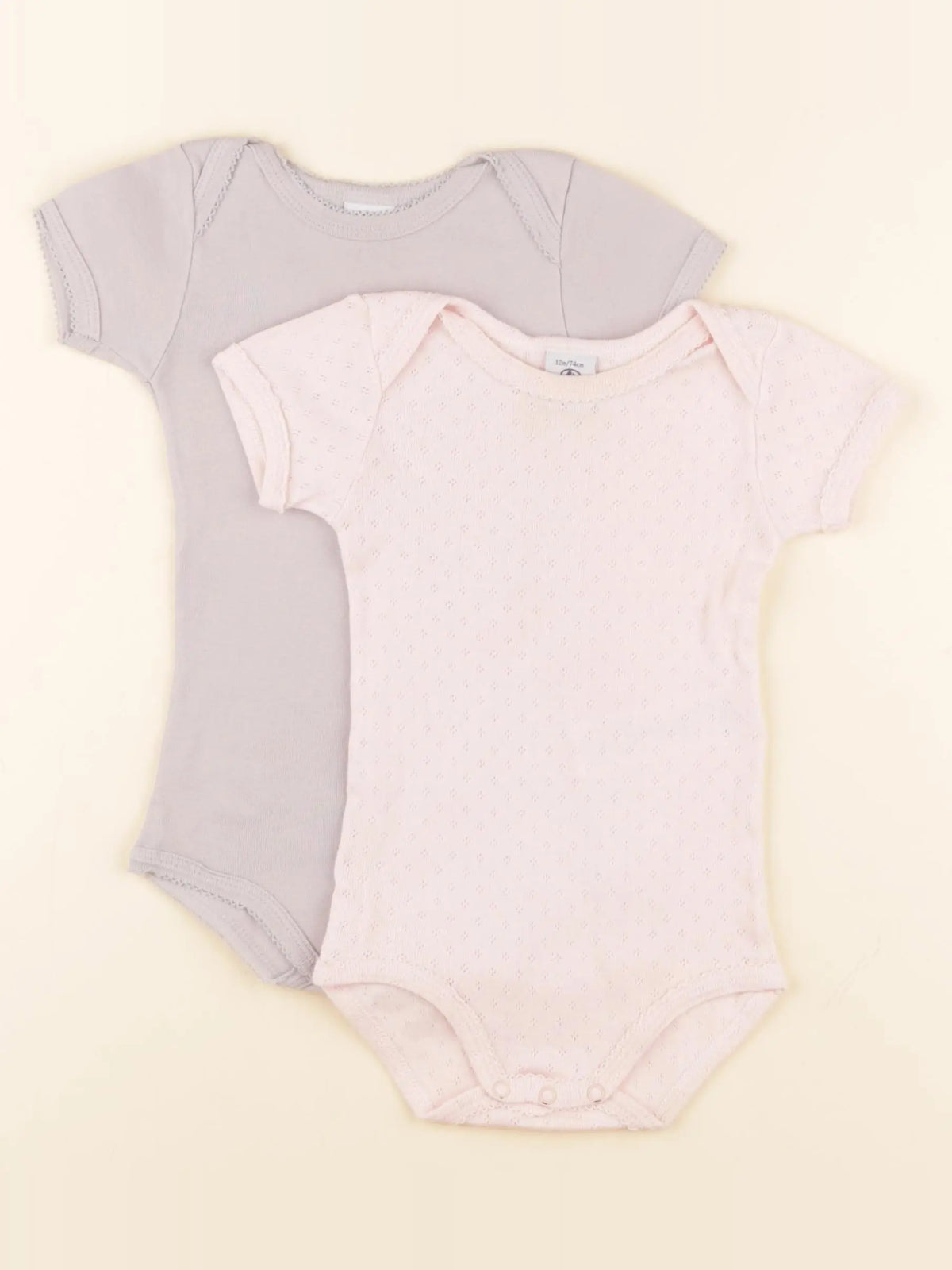 Petit Bateau - lot de 2 bodies en coton rose, violet - 12 mois