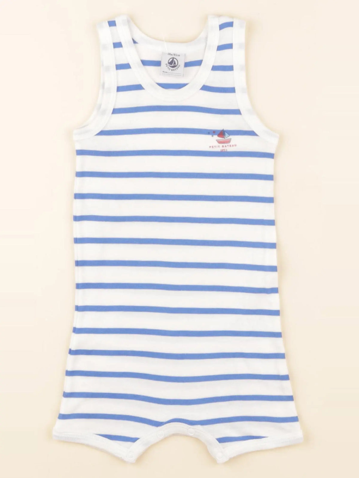Petit Bateau - pyjama coton blanc, bleu - 18 mois