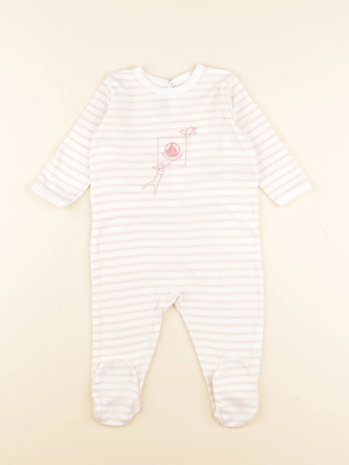 Petit Bateau - pyjama coton blanc, rose - 12 mois