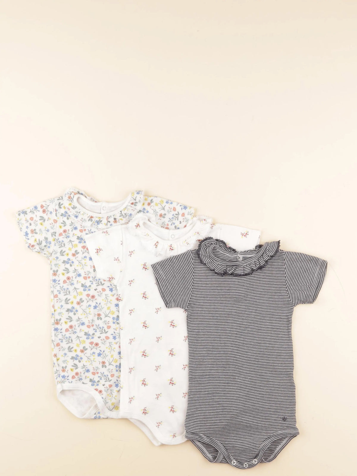 Petit Bateau - lot de 3 bodies en coton blanc, bleu - 24 mois