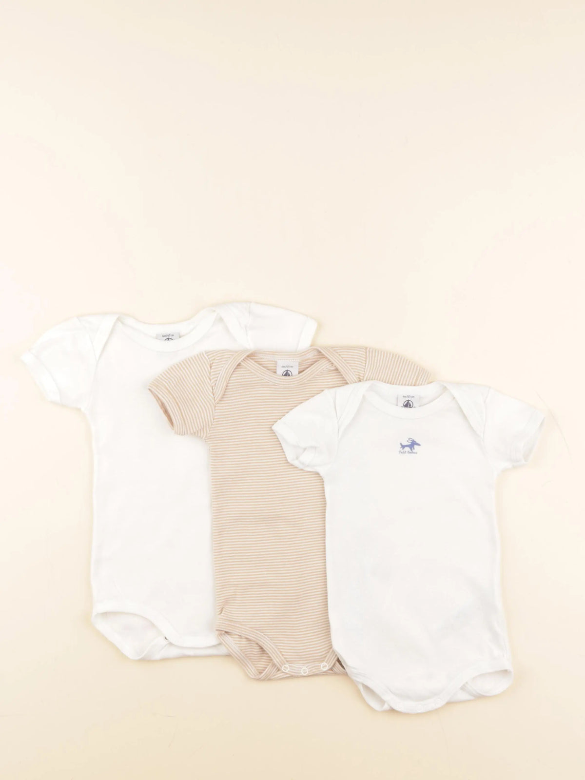 Petit Bateau - lot de 3 bodies en coton blanc, orange - 6 mois