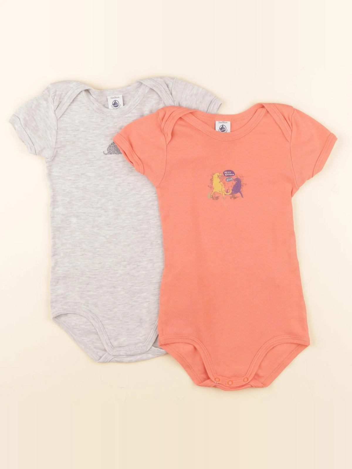 Petit Bateau - lot de 2 bodies en coton gris, orange - 24 mois