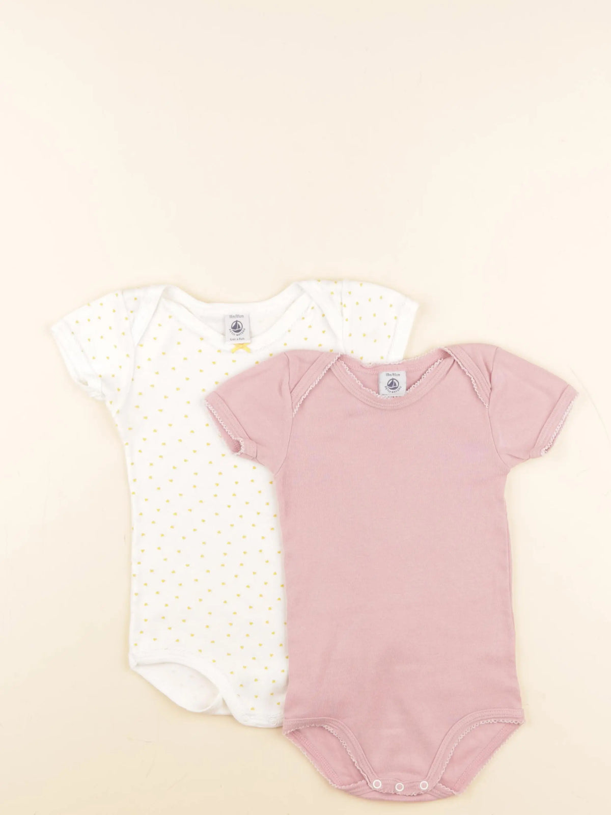 Petit Bateau - lot de 2 bodies en coton blanc, rose - 18 mois
