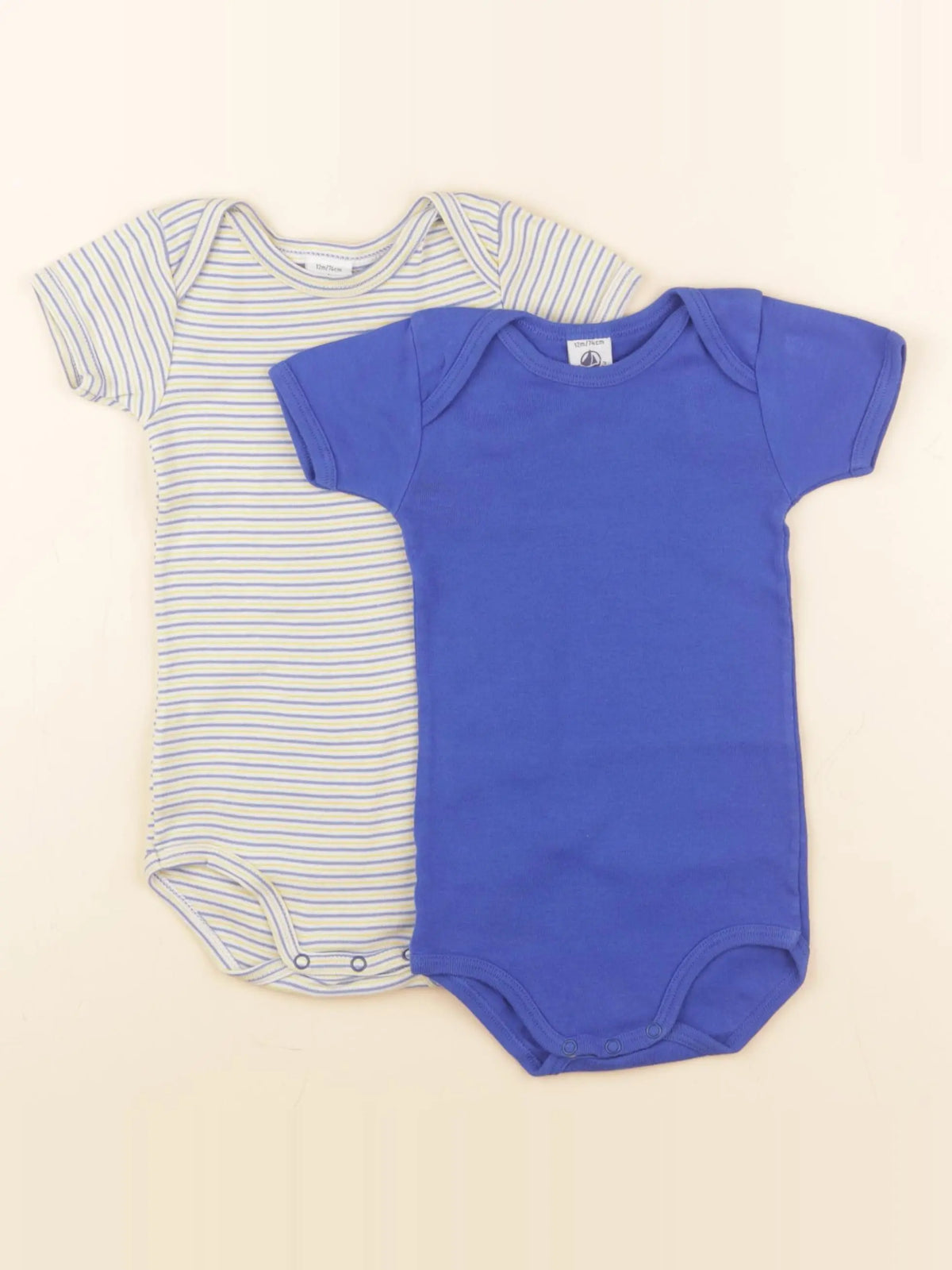 Petit Bateau - lot de 2 bodies en coton bleu, blanc - 12 mois