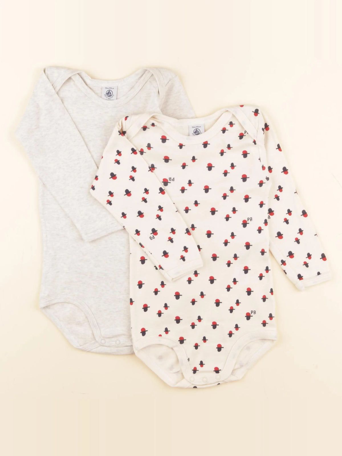 Petit Bateau - lot de 2 bodies en coton beige - 36 mois