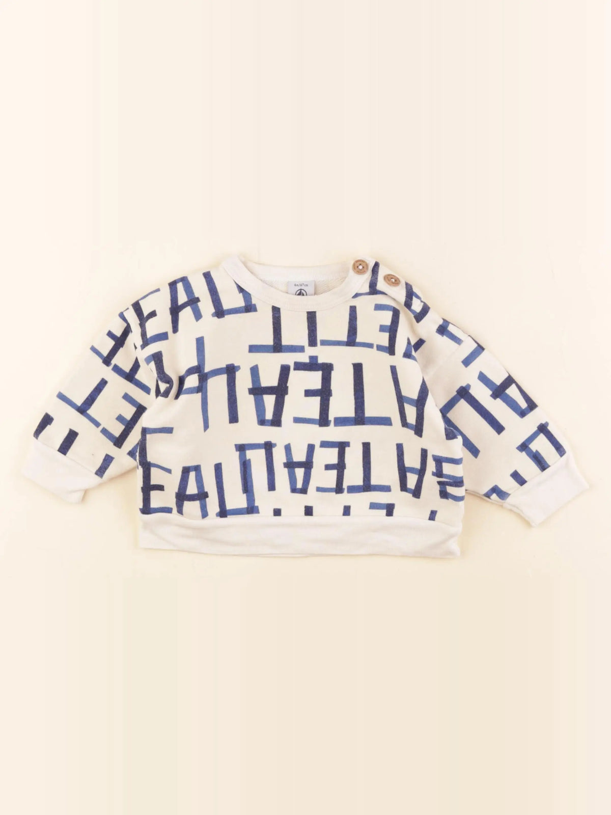 Petit Bateau - sweat bleu, beige - 6 mois