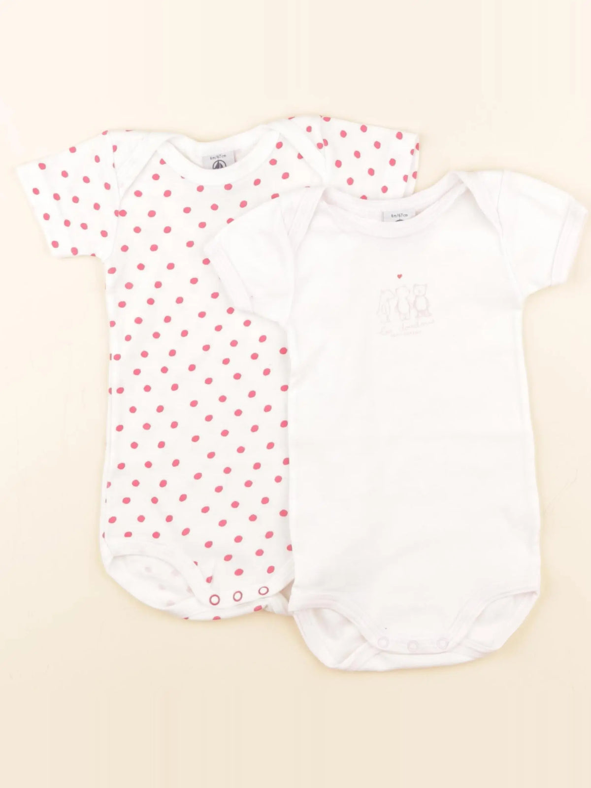 Petit Bateau - lot de 2 bodies en coton blanc, rose - 6 mois