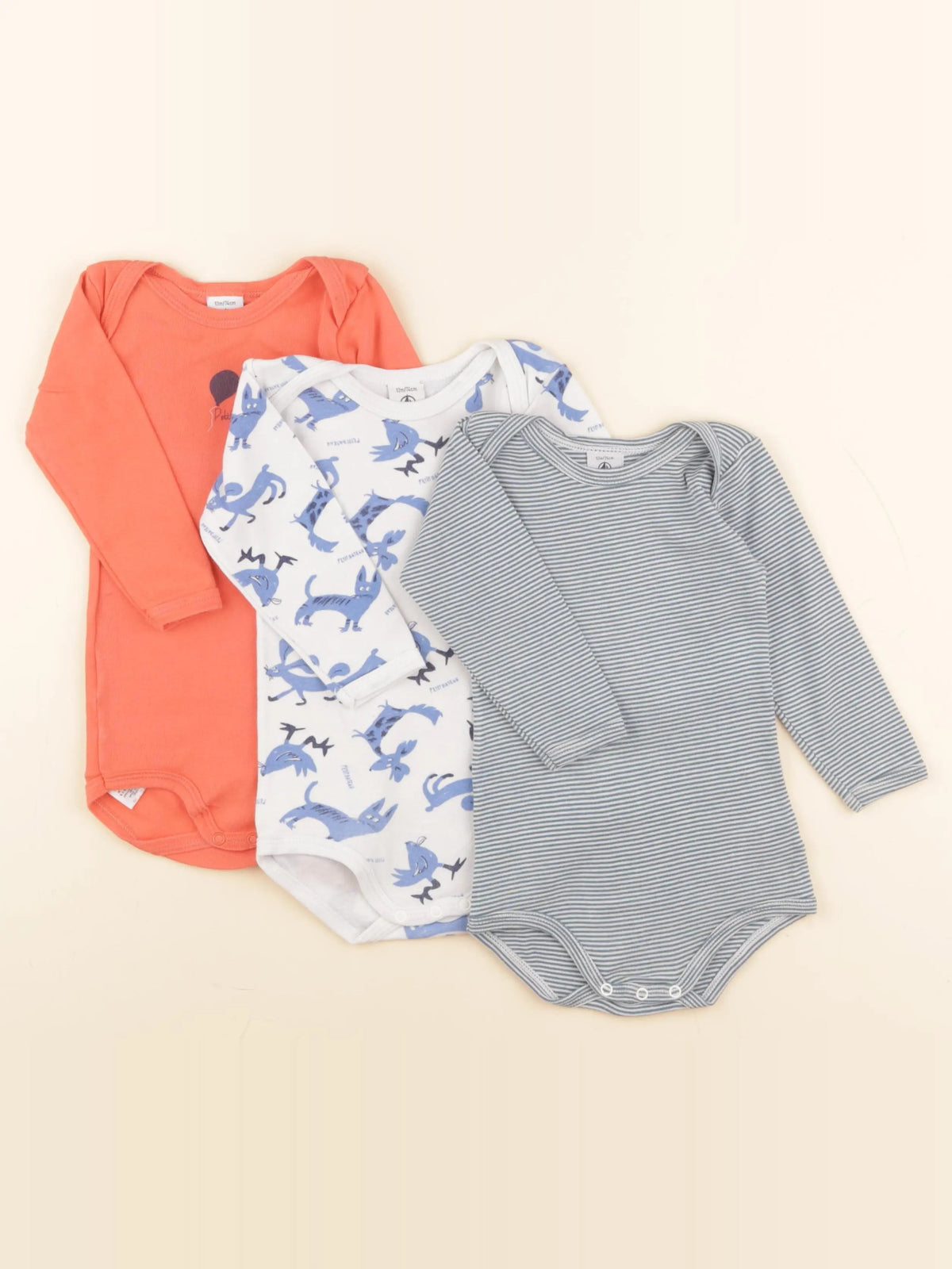 Petit Bateau - lot de 3 bodies en coton multicolore - 12 mois