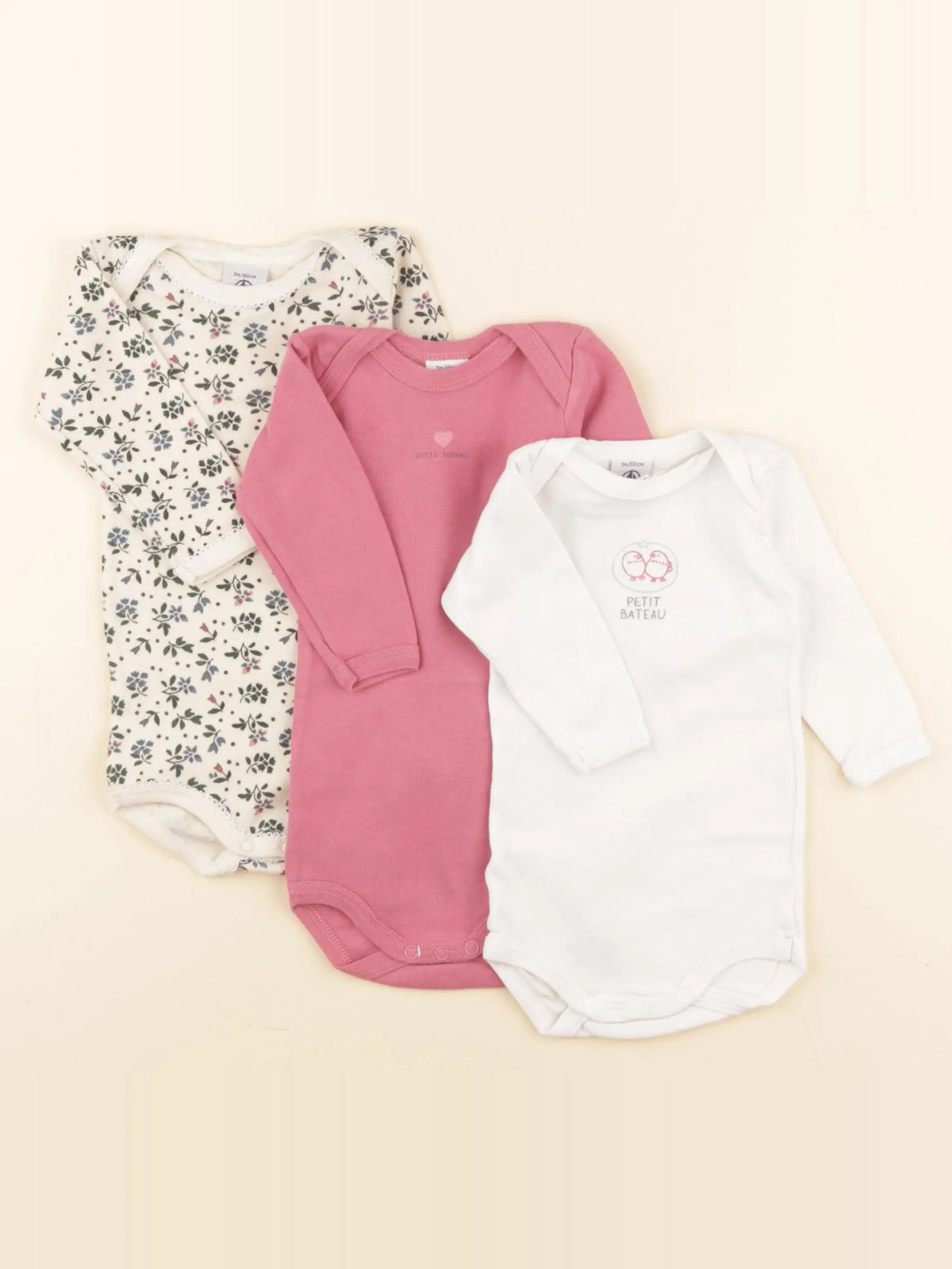 Petit Bateau - lot de 3 bodies en coton multicolore - 3 mois
