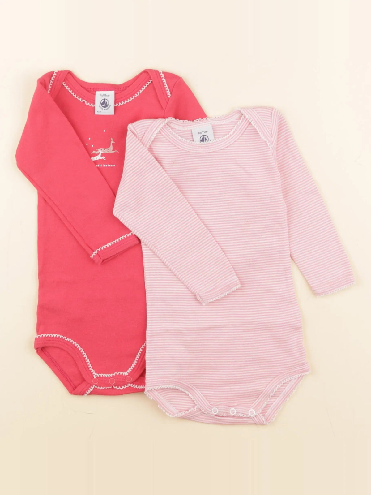 Petit Bateau - lot de 2 bodies en coton rose, rouge - 9 mois