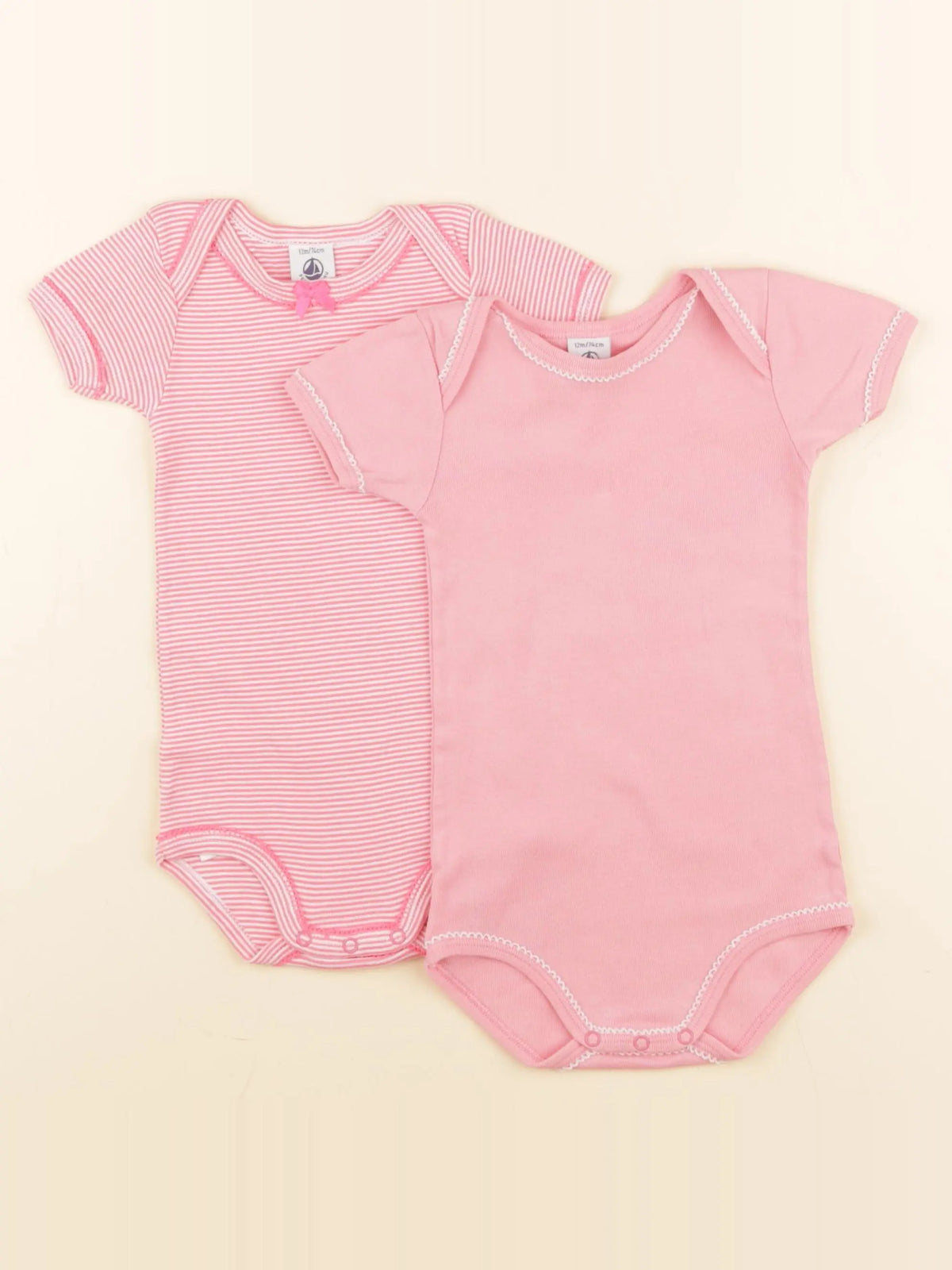 Petit Bateau - lot de 2 bodies en coton rose - 12 mois