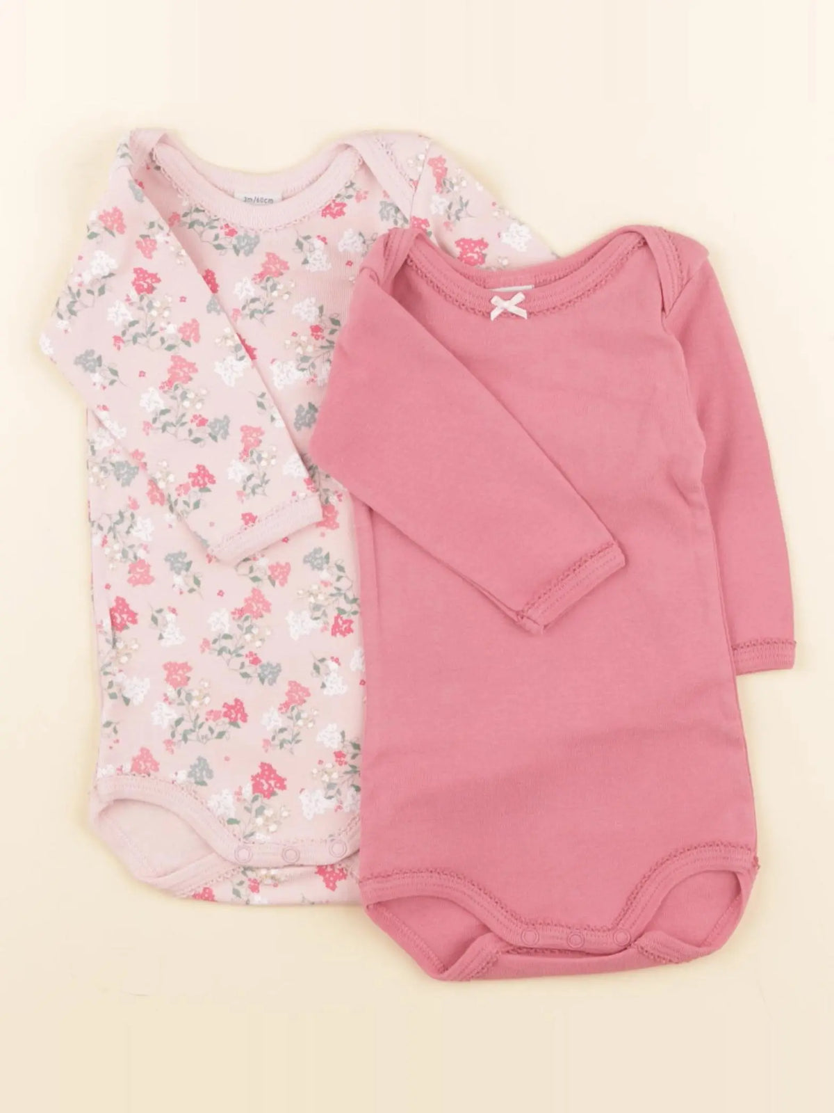 Petit Bateau - lot de 2 bodies en coton rose - 3 mois