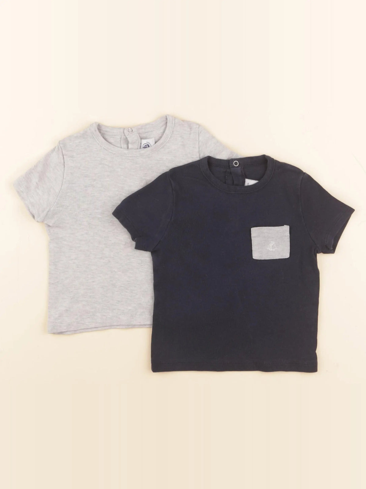 Petit Bateau - lot de 2 tee-shirts bleu, gris - 18 mois
