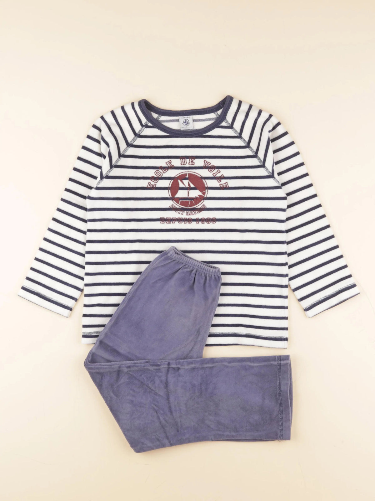 Petit Bateau - pyjama velours blanc, bleu - 6 ans