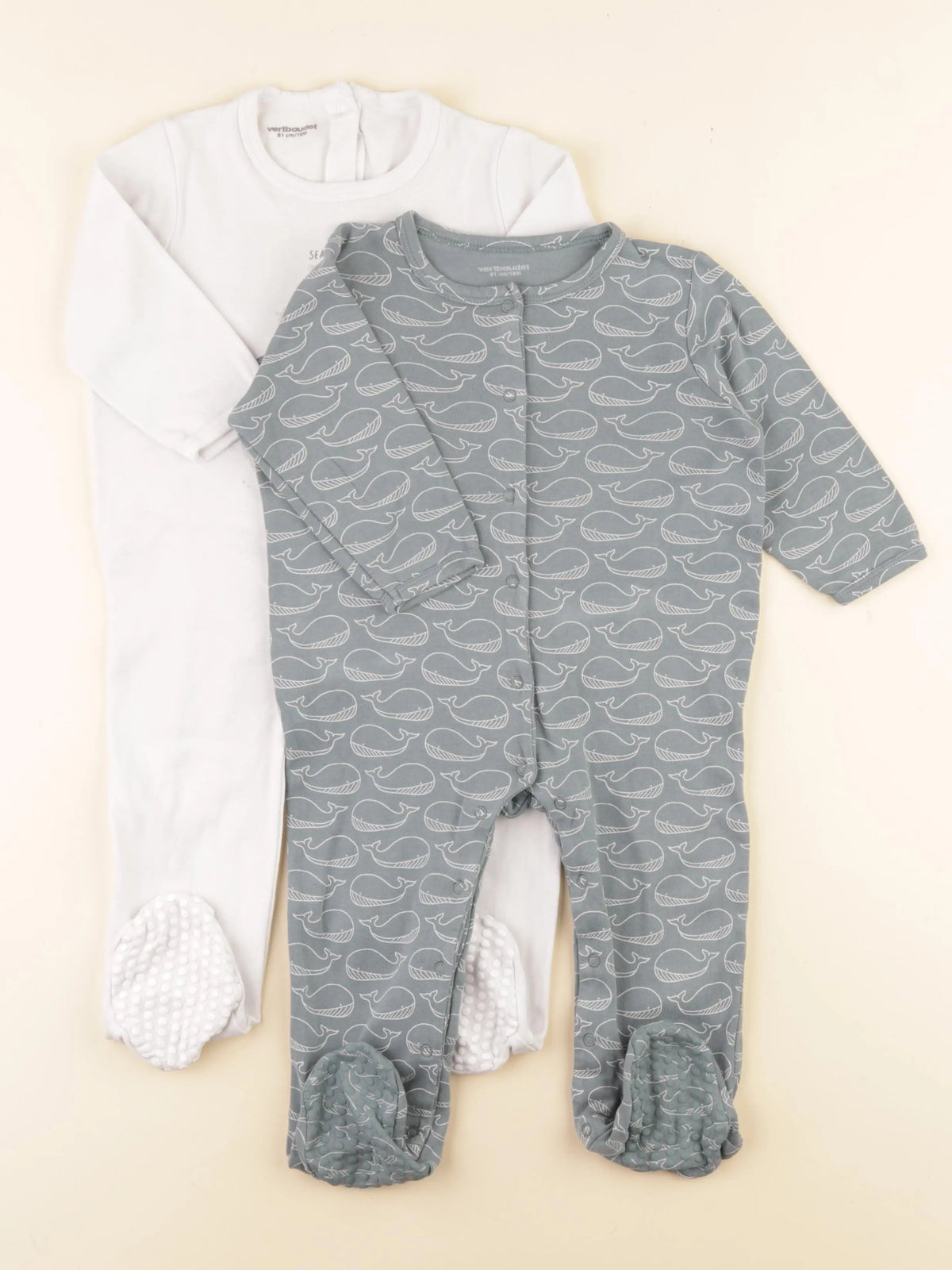 Vertbaudet - lot de 2 pyjamas coton blanc, vert - 18 mois