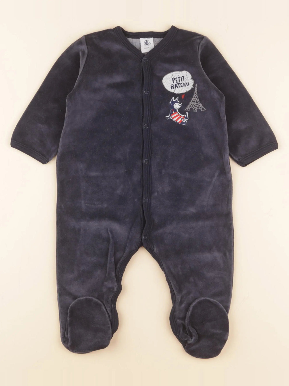 Petit Bateau - pyjama velours bleu - 12 mois