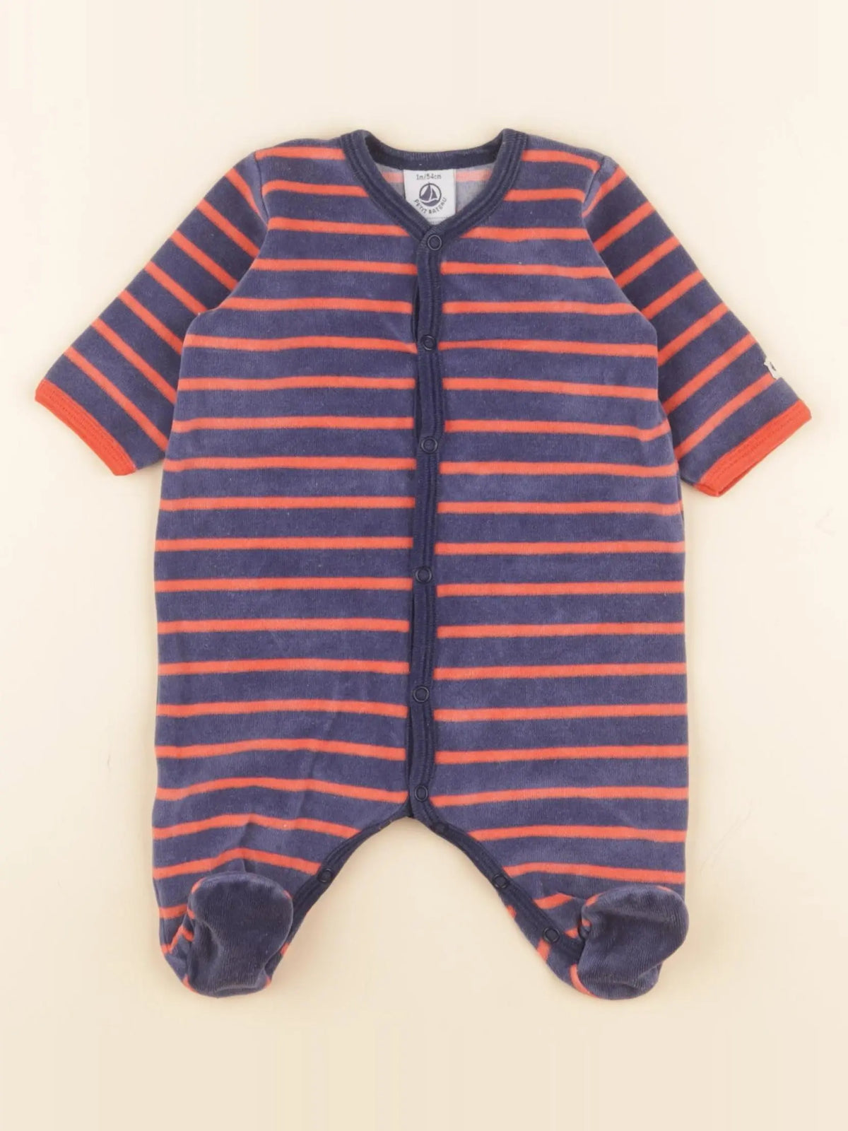 Petit Bateau - pyjama velours bleu - 1 mois