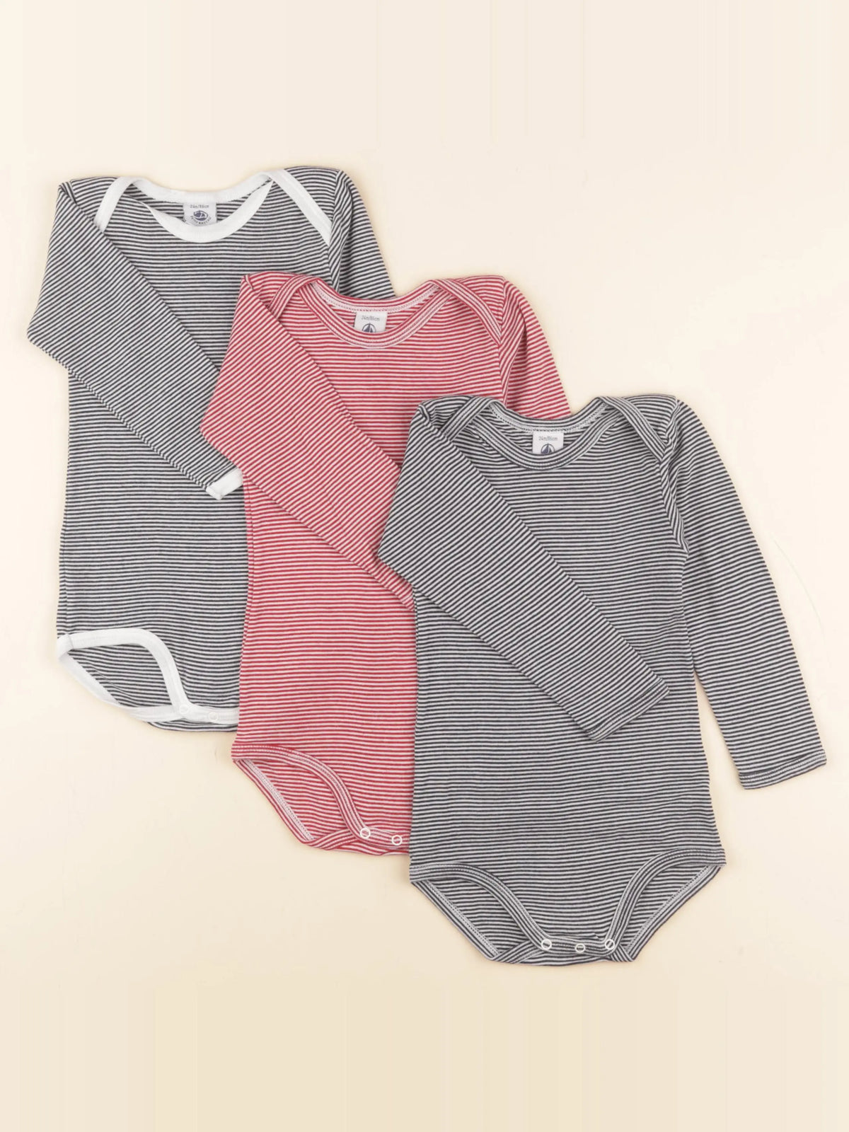 Petit Bateau - lot de 3 bodies en coton bleu, rouge - 24 mois