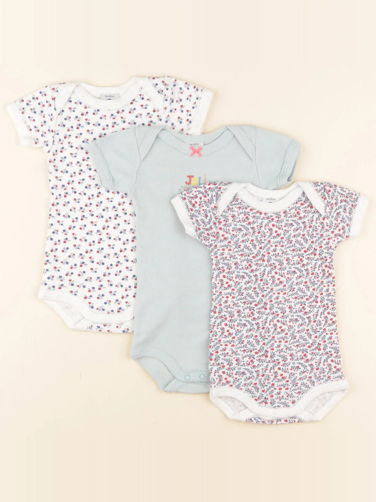 Petit Bateau - lot de 3 bodies en coton multicolore - 3 mois