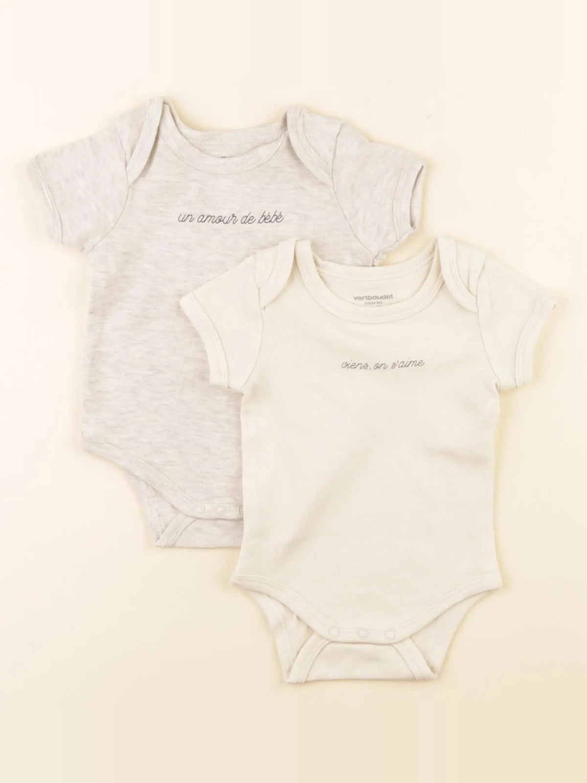 Vertbaudet - lot de 2 bodies en coton beige - 3 mois