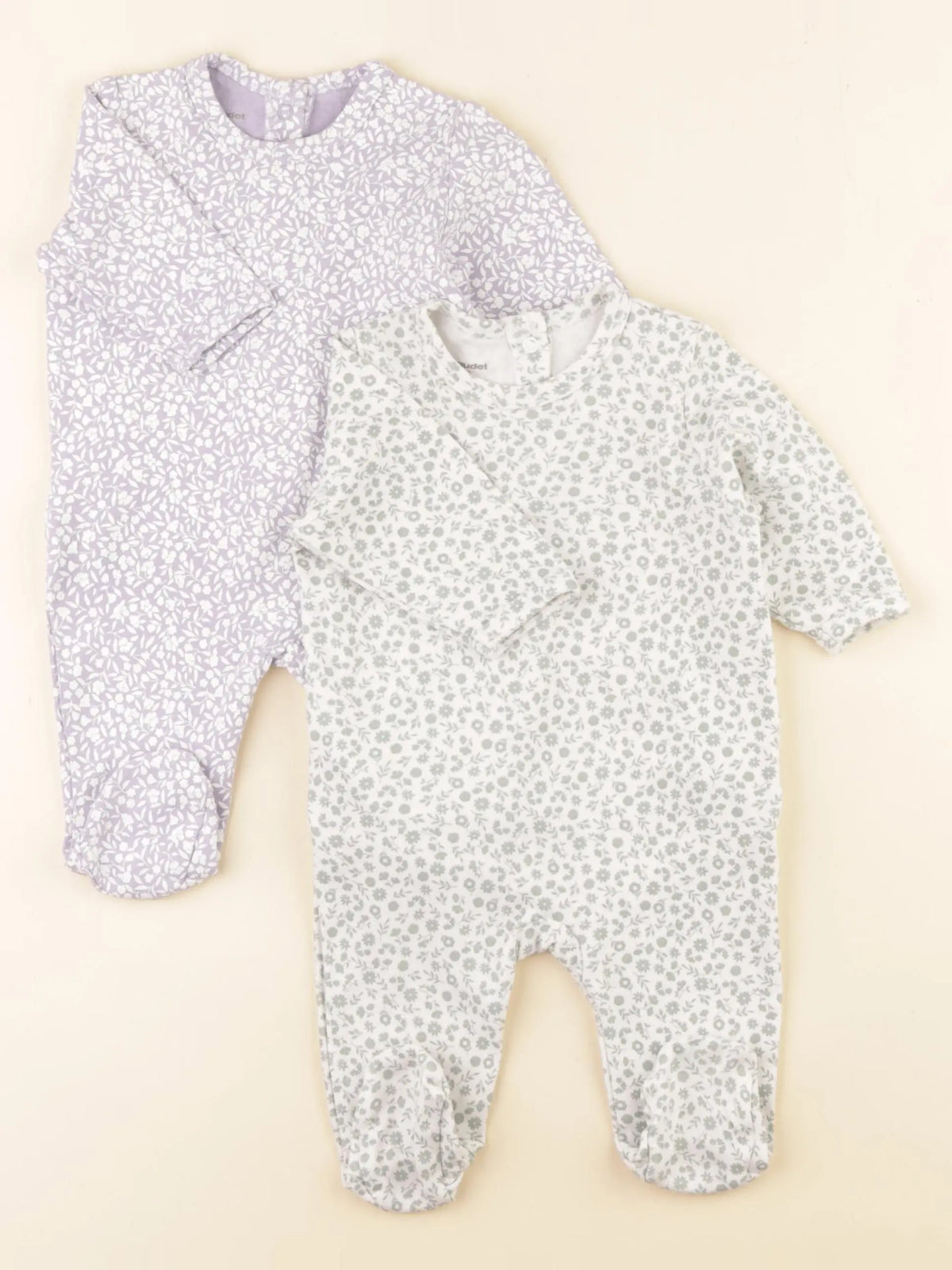 Vertbaudet - lot de 2 pyjamas coton vert, violet - 3 mois