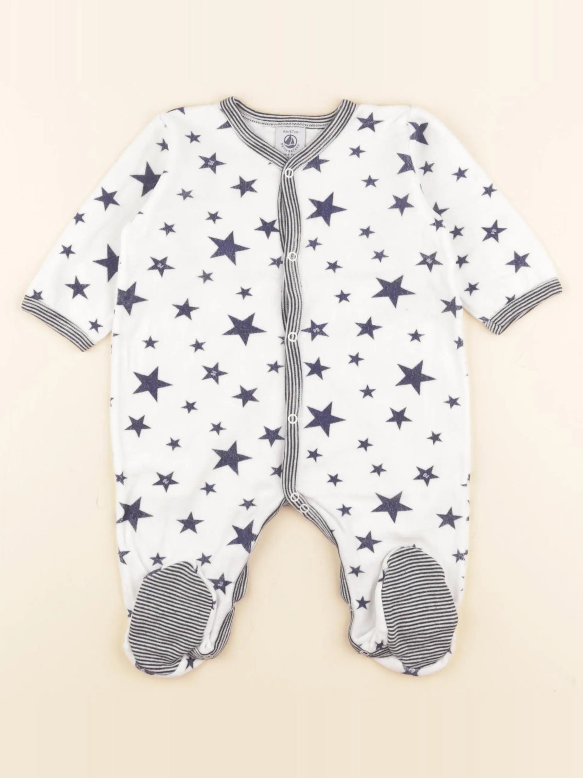 Petit Bateau - pyjama velours blanc, bleu - 6 mois
