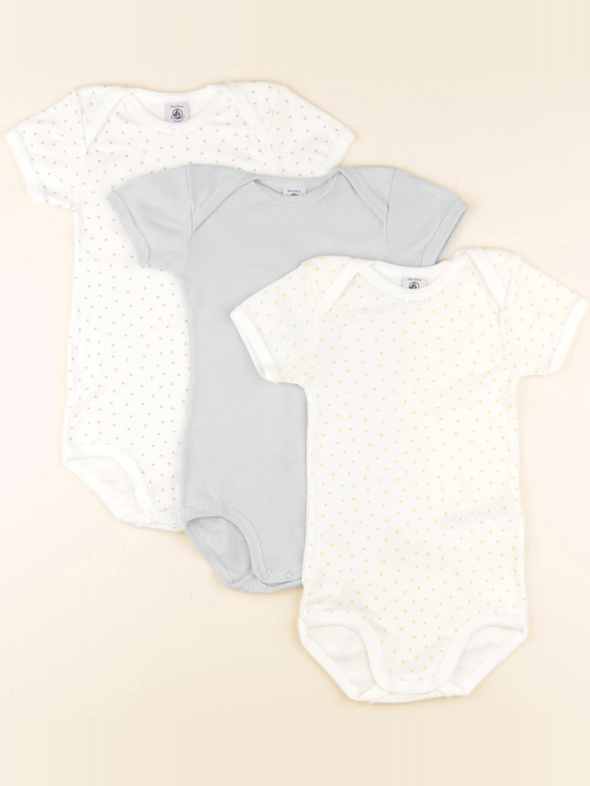 Petit Bateau - lot de 3 bodies en coton blanc, bleu - 36 mois
