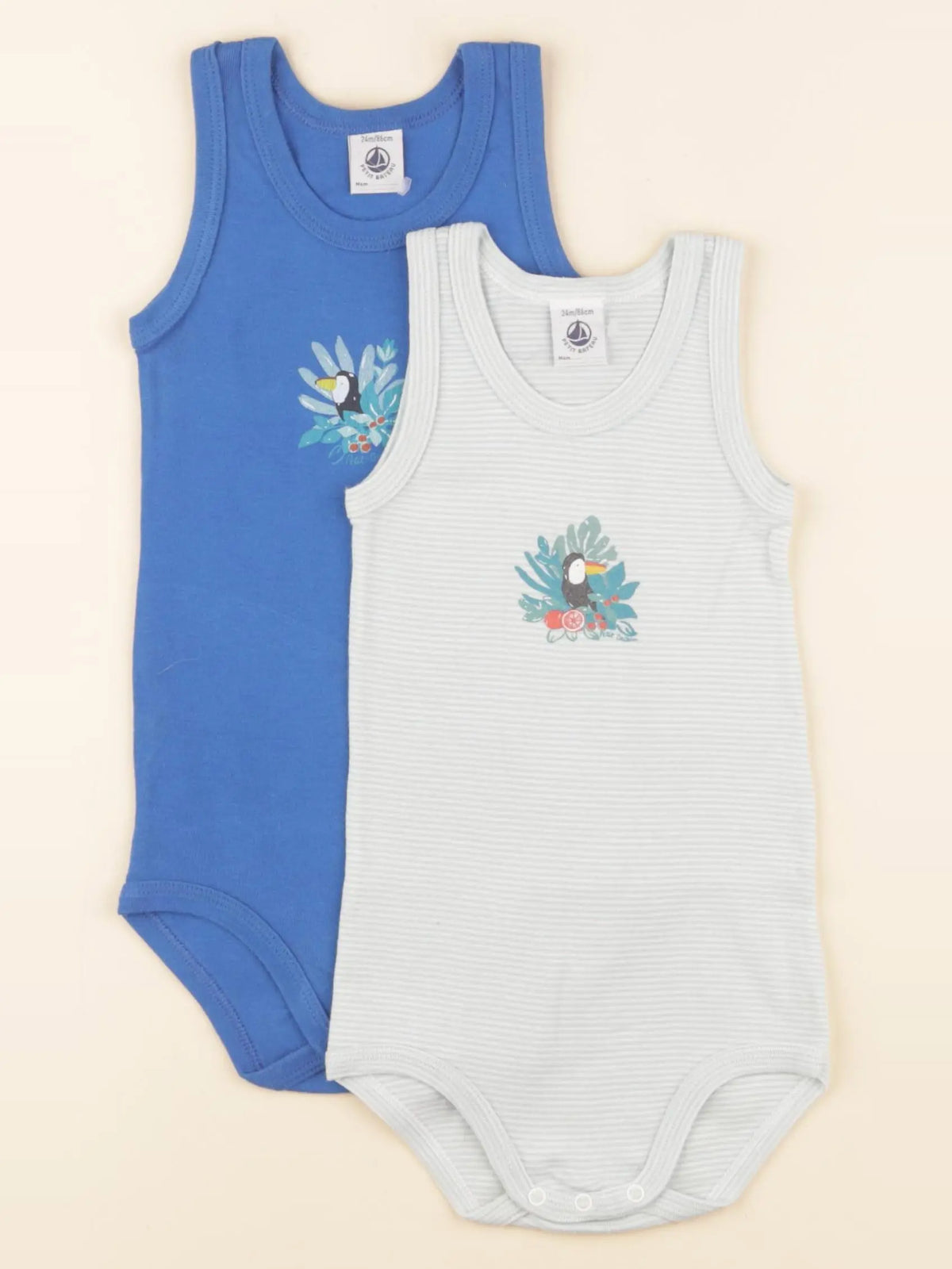 Petit Bateau - lot de 2 bodies en coton bleu - 24 mois