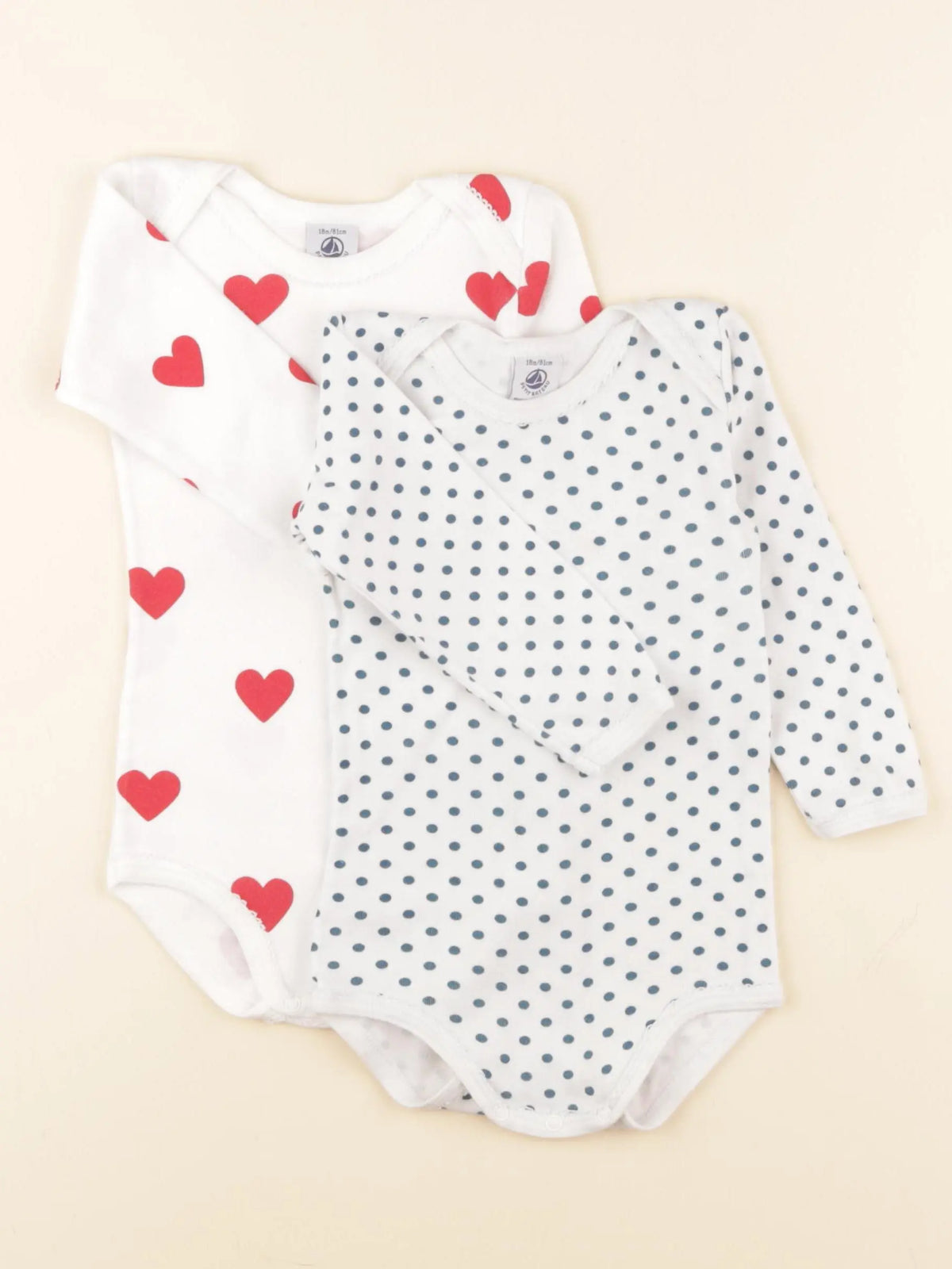 Petit Bateau - lot de 2 bodies en coton blanc, bleu, rouge - 18 mois