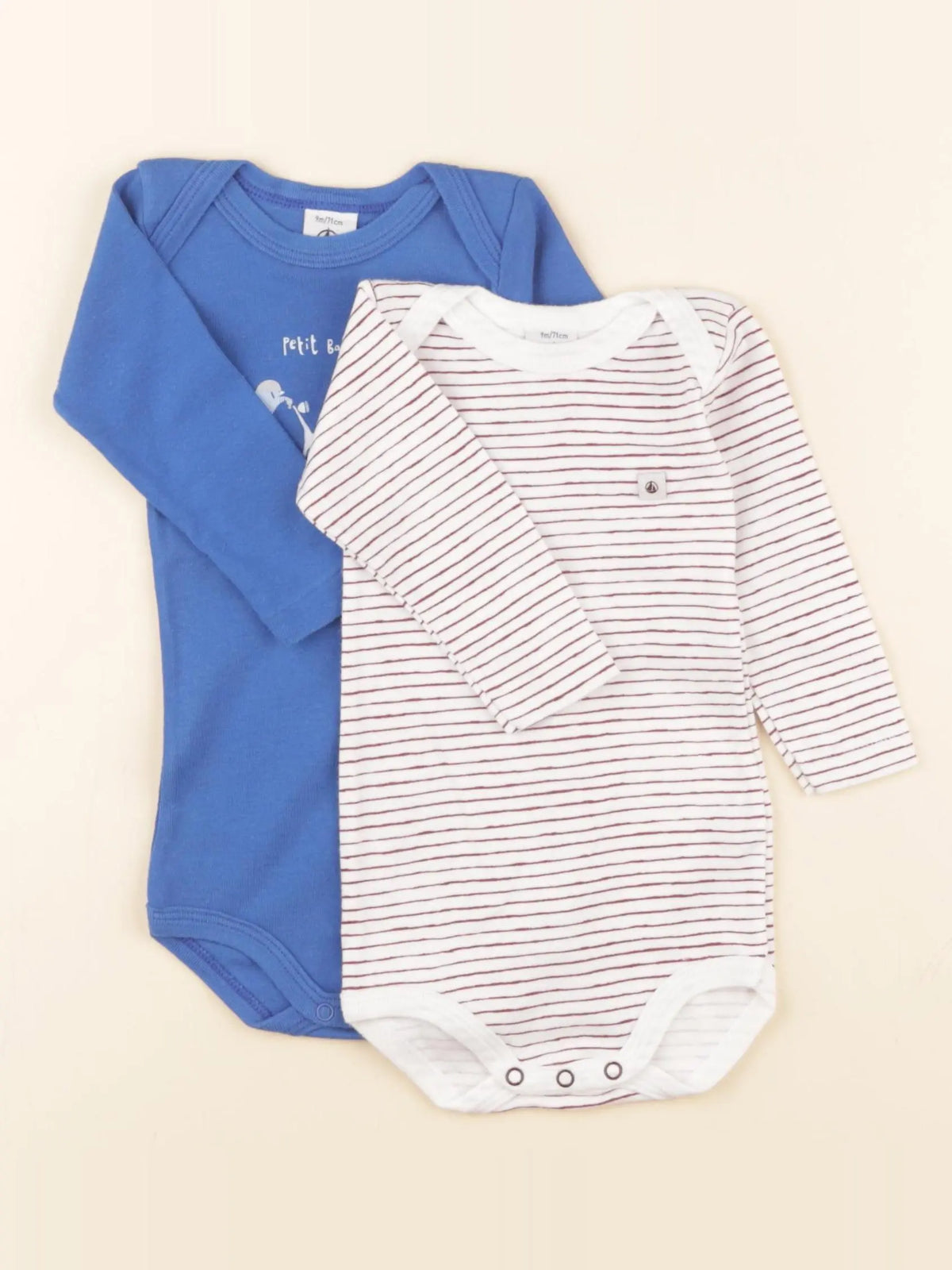 Petit Bateau - body bleu, blanc - 9 mois