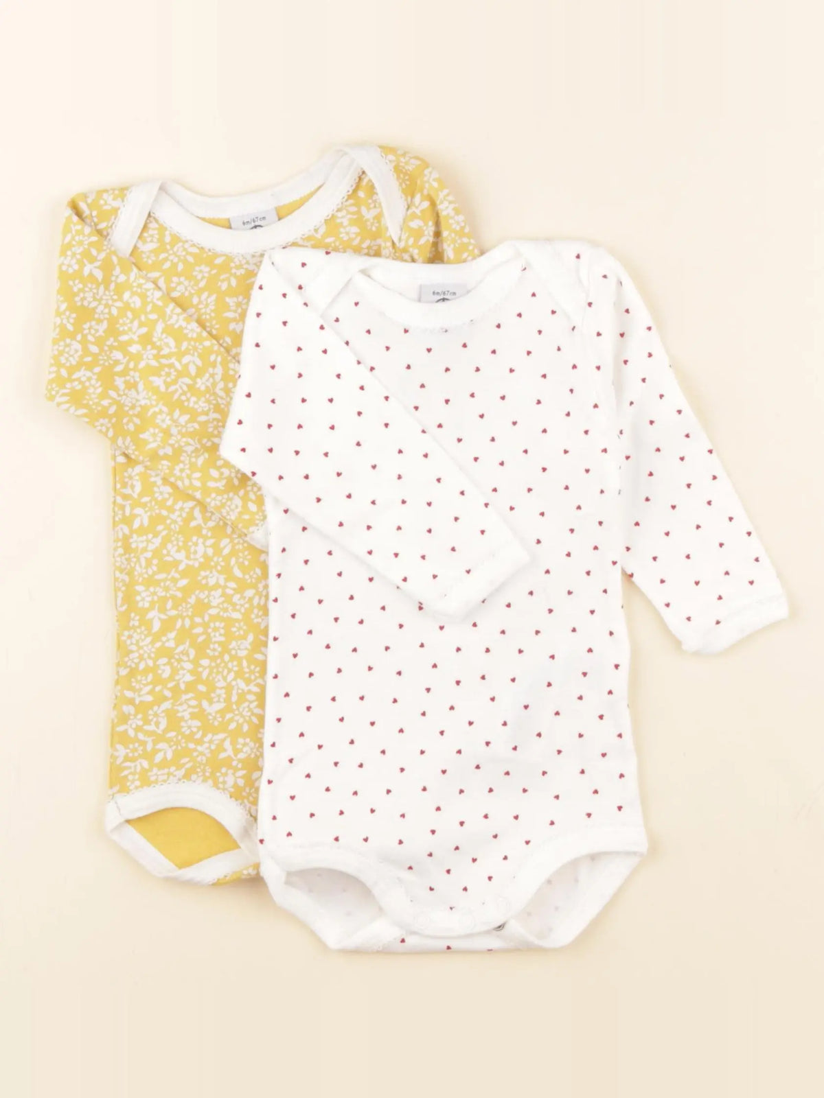 Petit Bateau - lot de 2 bodies en coton jaune, blanc - 6 mois