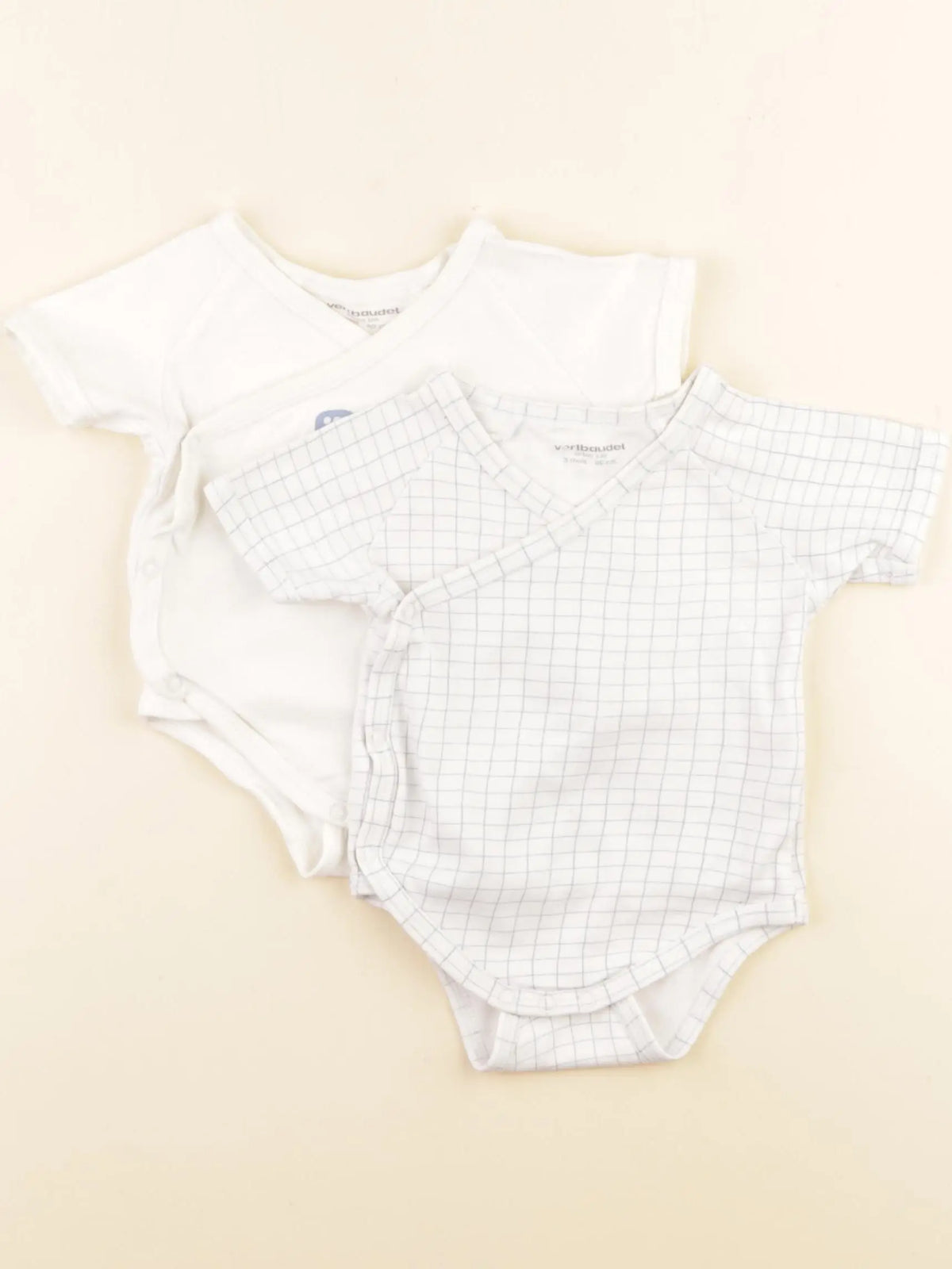 Vertbaudet - lot de 2 bodies en coton bleu, beige - 3 mois