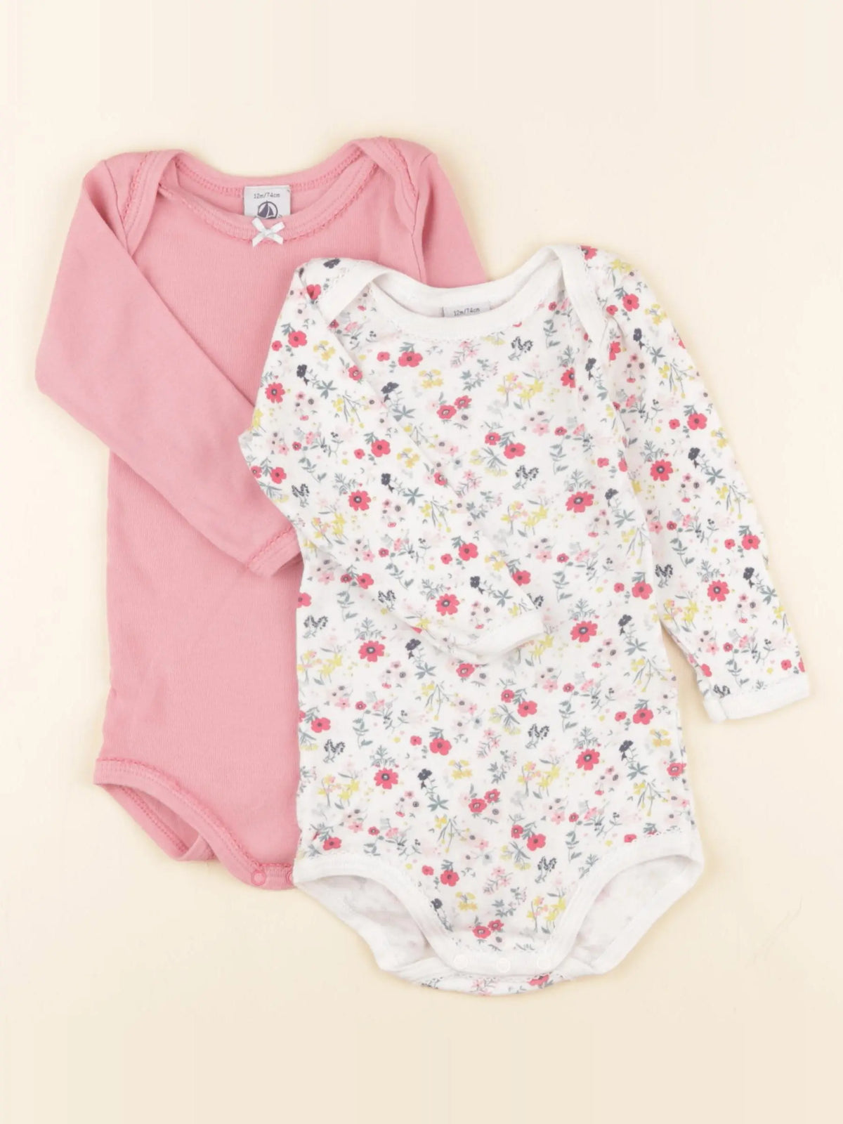 Petit Bateau - lot de 2 bodies en coton rose - 12 mois