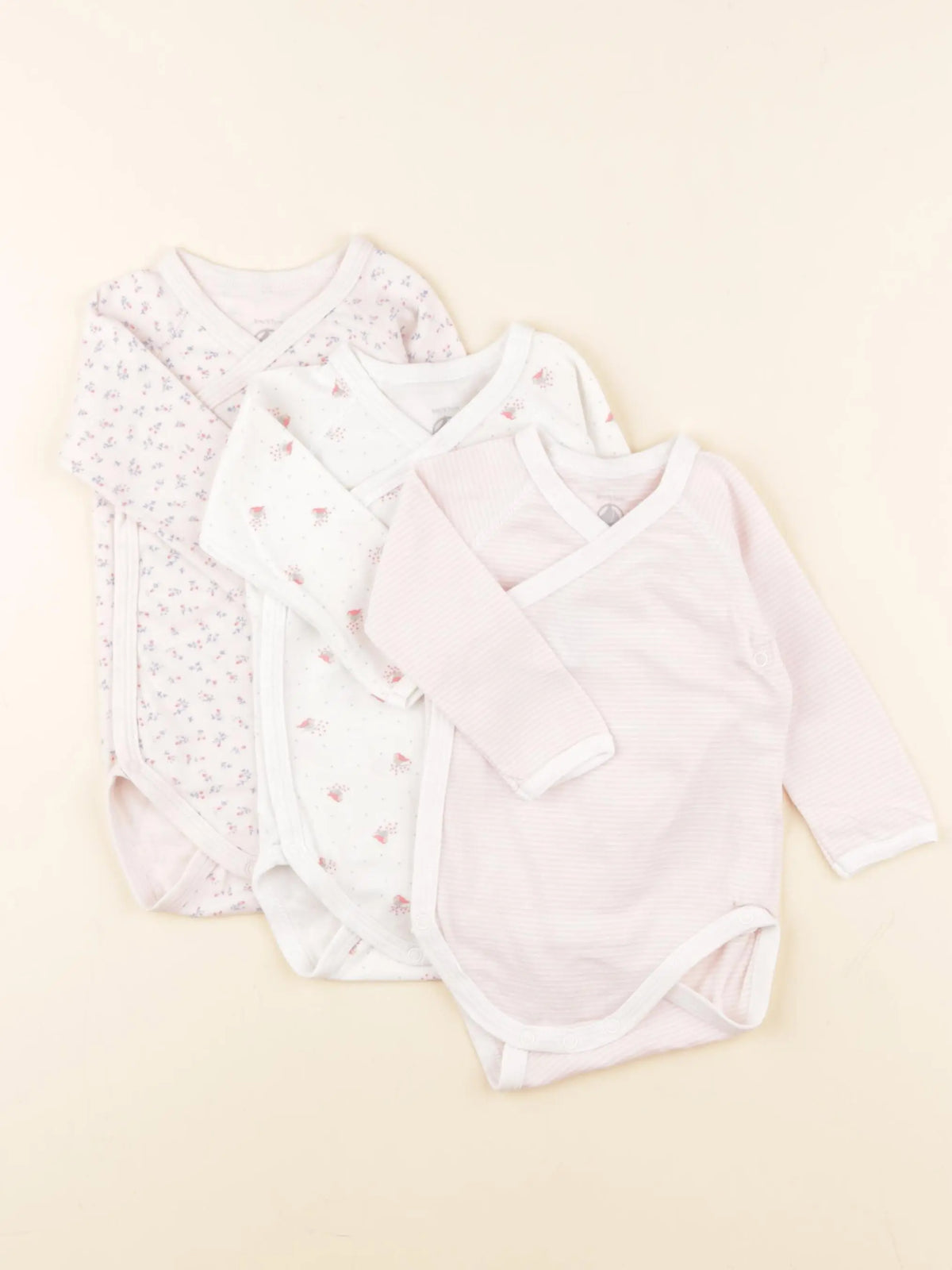 Petit Bateau - lot de 3 bodies en coton rose, blanc - 6 mois