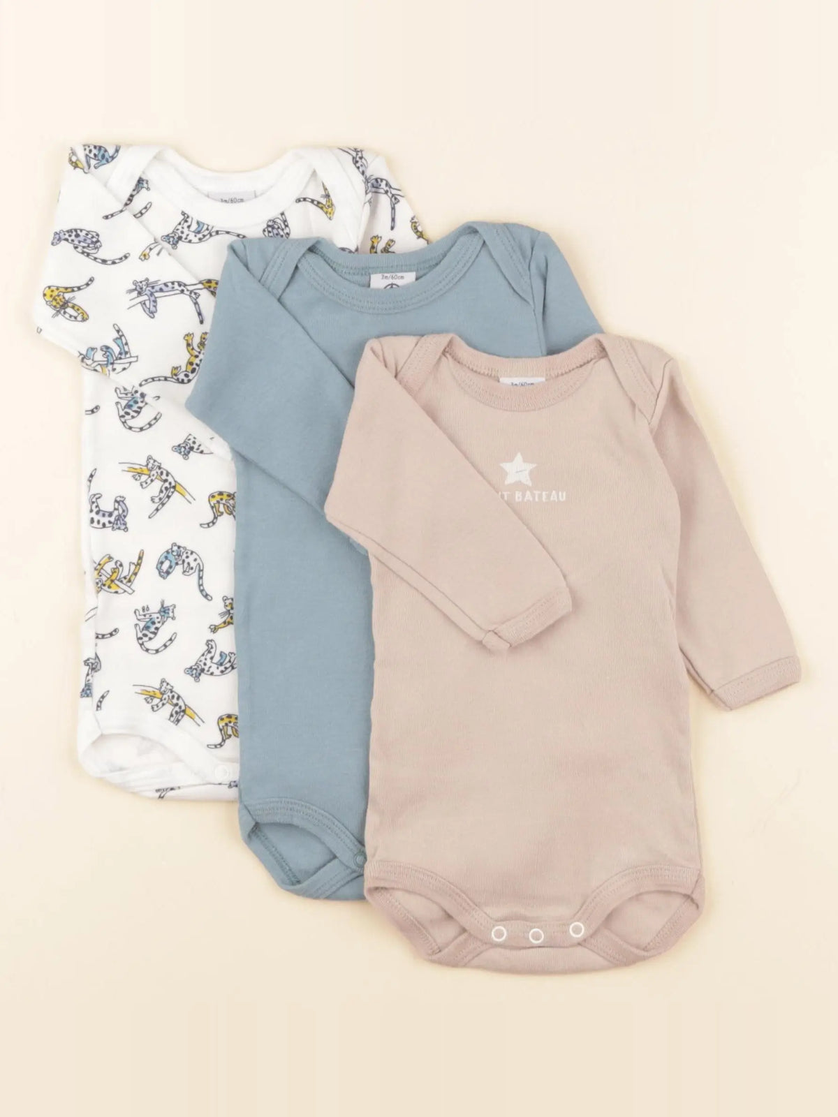 Petit Bateau - lot de 3 bodies en coton multicolore - 3 mois