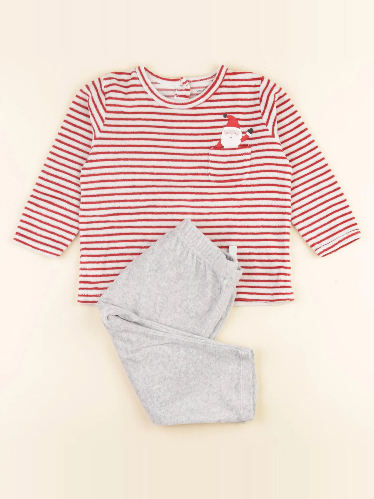 Vertbaudet - pyjama velours gris, rouge - 18 mois