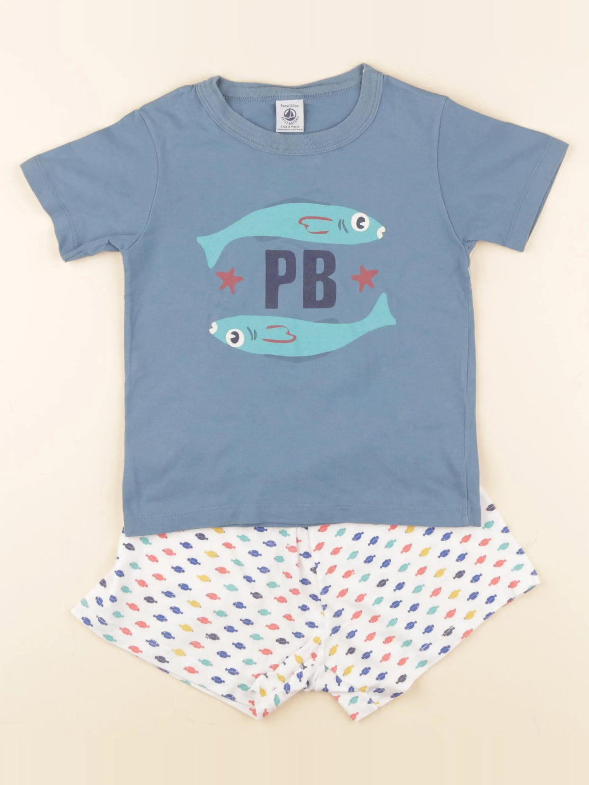 Petit Bateau - pyjama coton blanc, bleu - 5 ans