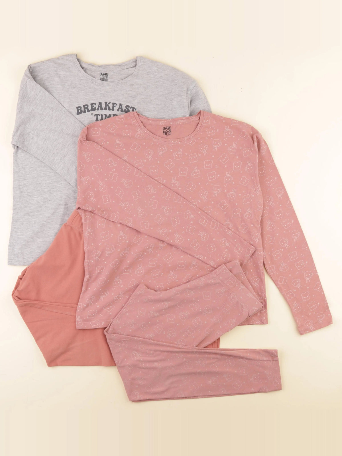 La Redoute - lot de 2 pyjamas coton rose, gris - 12 ans