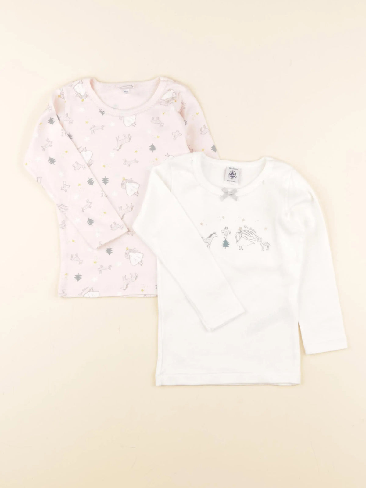 Petit Bateau - lot de 2 maillots de corps blanc, rose - 2 ans