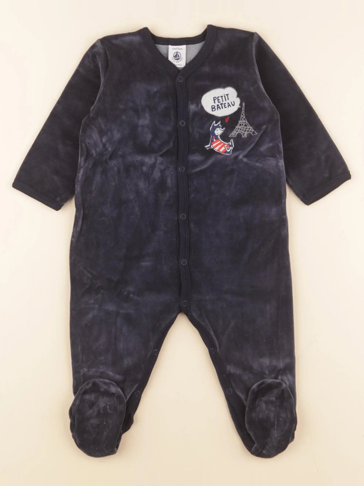 Petit Bateau - pyjama velours bleu - 12 mois