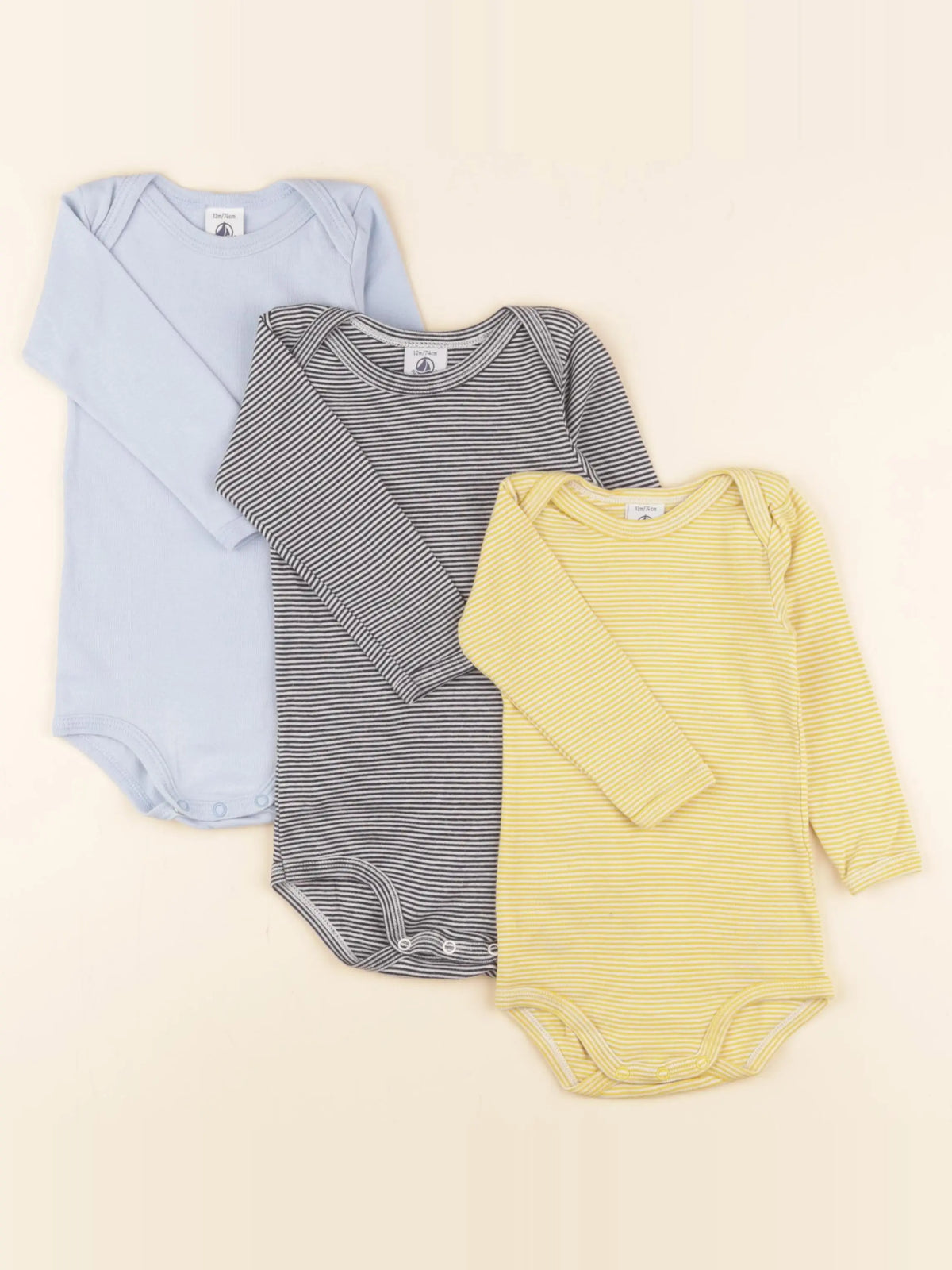 Petit Bateau - lot de 3 bodies en coton multicolore - 12 mois