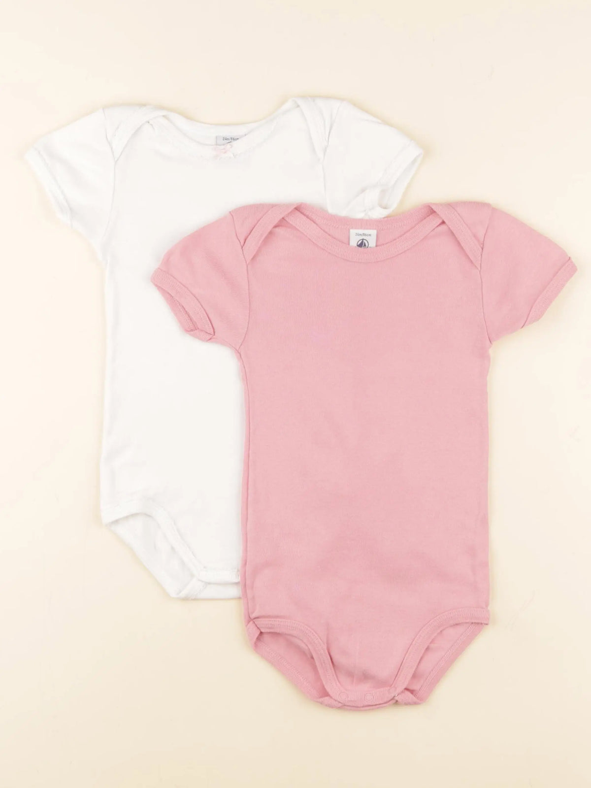 Petit Bateau - lot de 2 bodies en coton blanc, rose - 24 mois