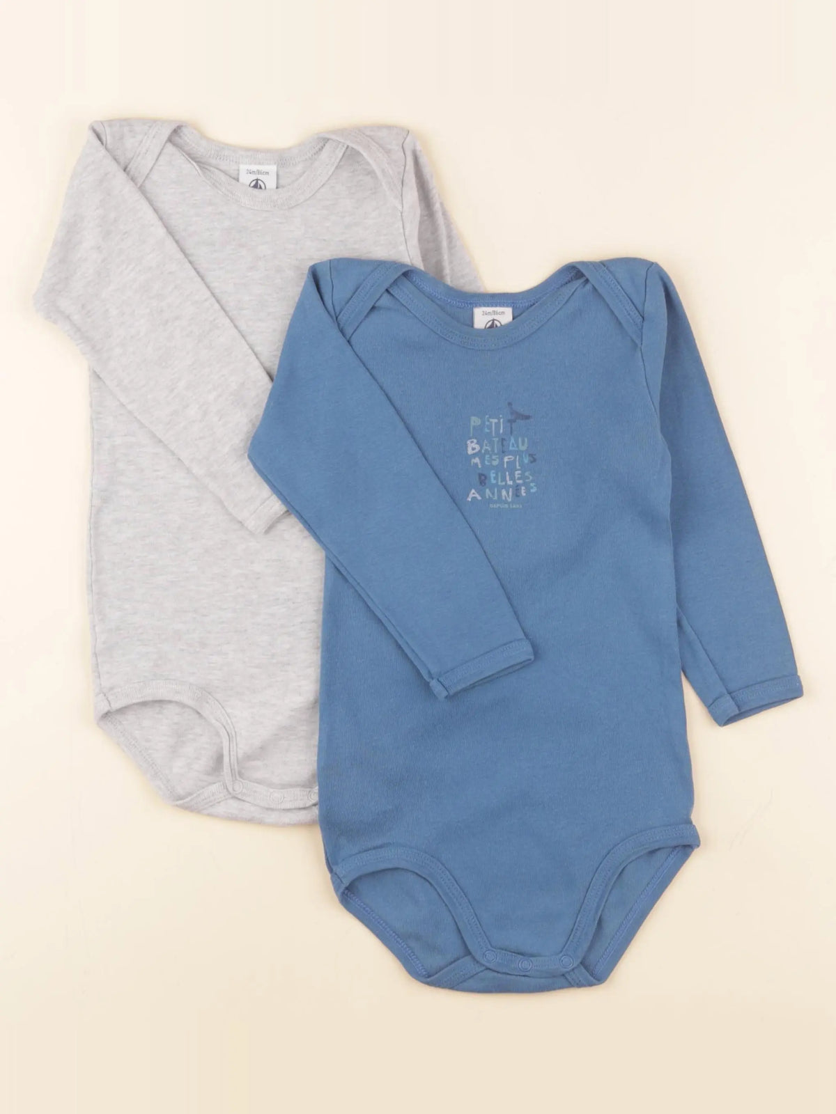 Petit Bateau - lot de 2 bodies en coton bleu, gris - 24 mois