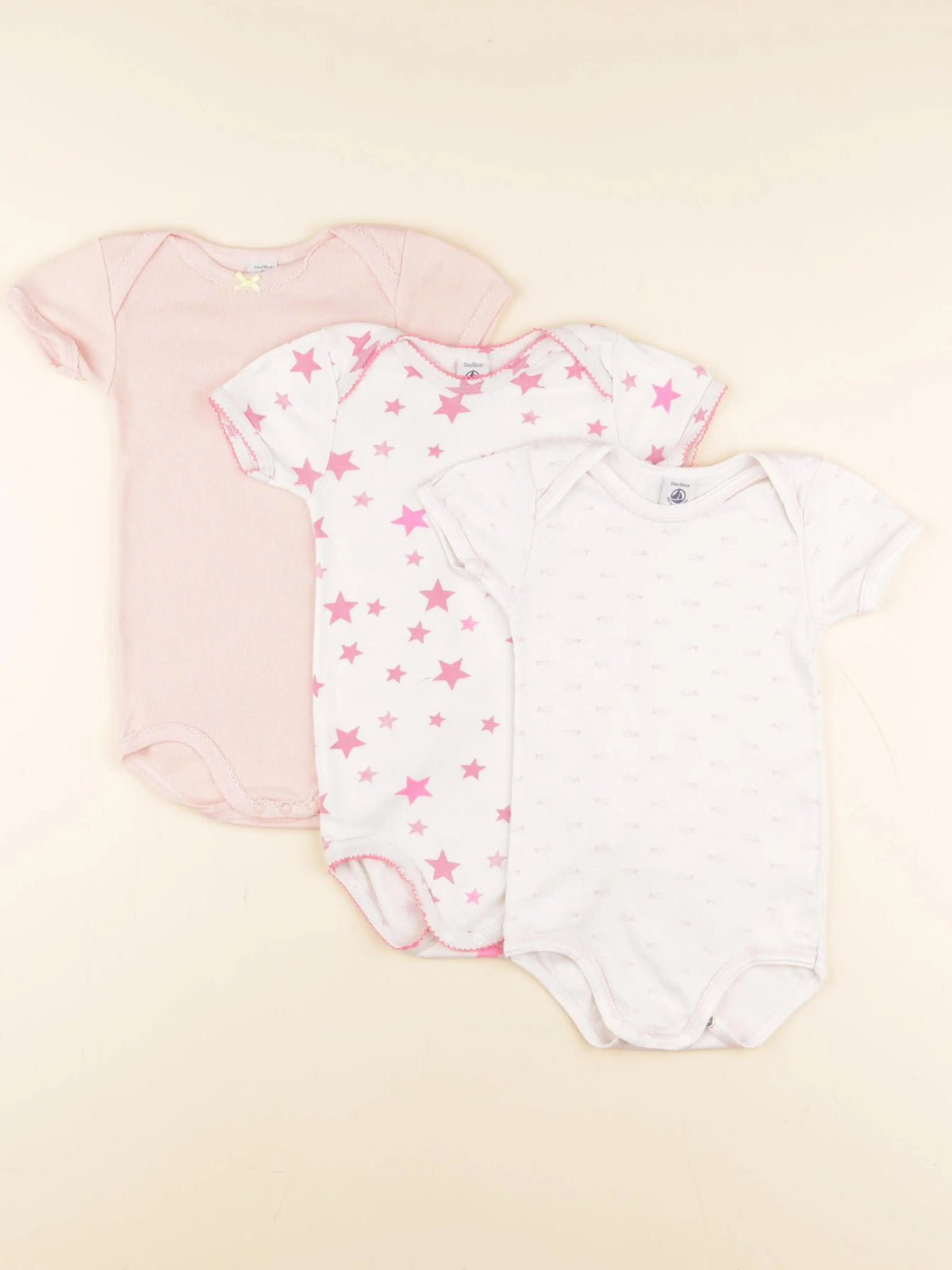 Petit Bateau - lot de 3 bodies en coton blanc, rose - 24 mois