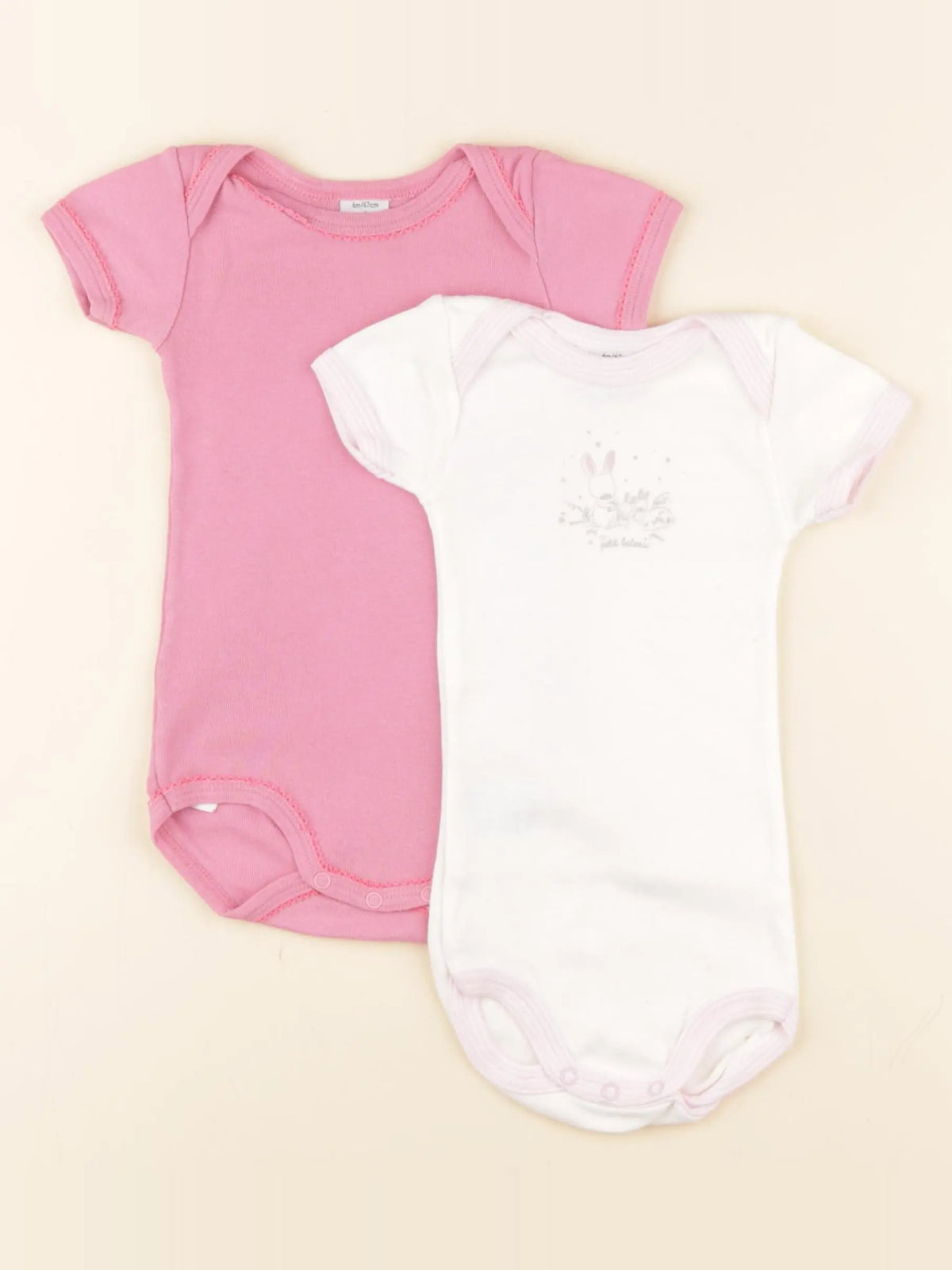 Petit Bateau - lot de 2 bodies en coton blanc, rose - 6 mois