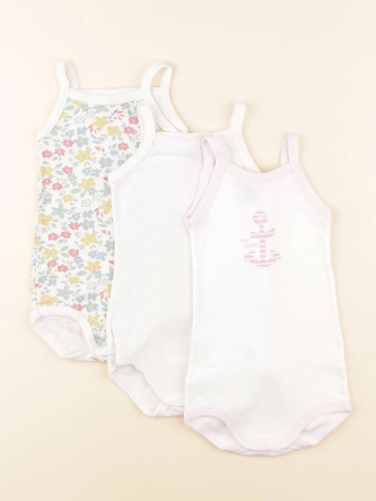 Petit Bateau - lot de 3 bodies en coton multicolore - 12 mois