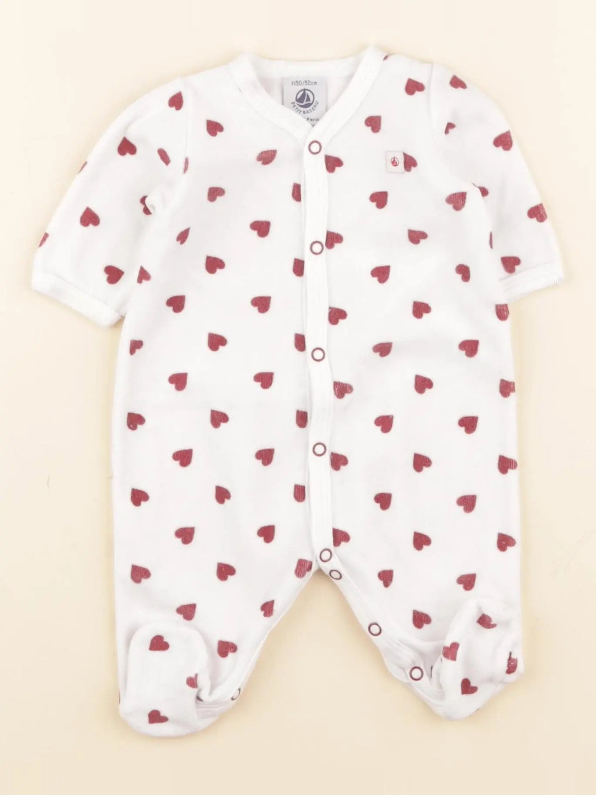 Petit Bateau - pyjama coton rouge, blanc - 0 mois
